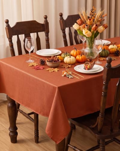 Fall Rectangular Tablecloth 6ft 2-Pack Waterproof Slub Texture Rust - 60x102