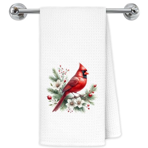 Christmas Cardinal Kitchen Towels - Bird Dish Hand Towels for Holiday Decor - 16x24 Inch - Bird Towels-d