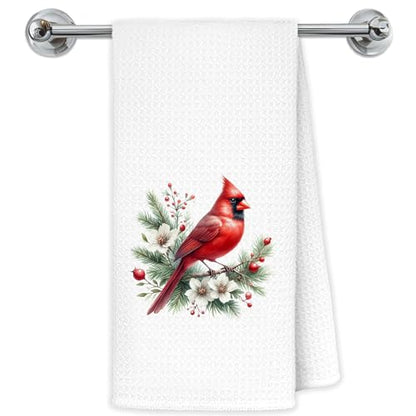 Christmas Cardinal Kitchen Towels - Bird Dish Hand Towels for Holiday Decor - 16x24 Inch - Bird Towels-d
