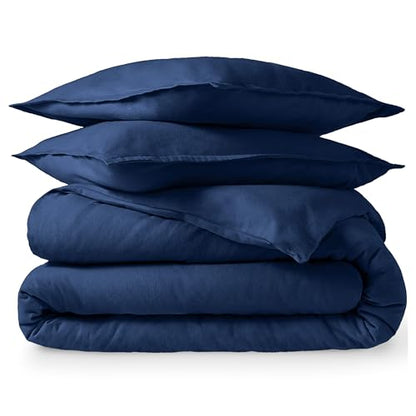 Bare Home Flannel Duvet Cover Set Queen Dark Blue Variation 07 - No Comforter