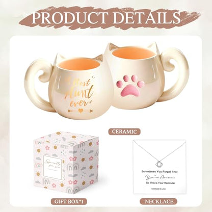 Aunt Gift Set with Cat Mug and Elegant Necklace - Auntie Appreciation Gift - Variation of Aunt-B Everb