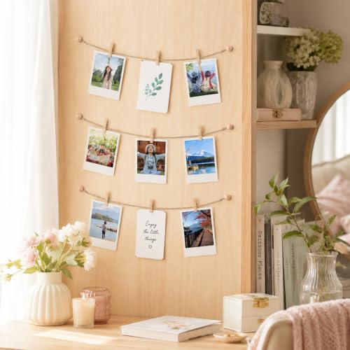 Photo String with Clips and Rope 50 Pcs Rustic Wall Decor Kit