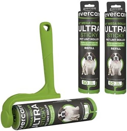 Evercare Ultra Sticky Pet Lint Roller - Mega Value Pack with Handle & 2 Refills | 50 Sheets Each