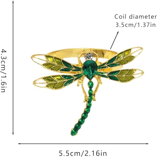 Set of 4 Green Dragonfly Napkin Rings - Elegant Metal Table Decor for Holidays