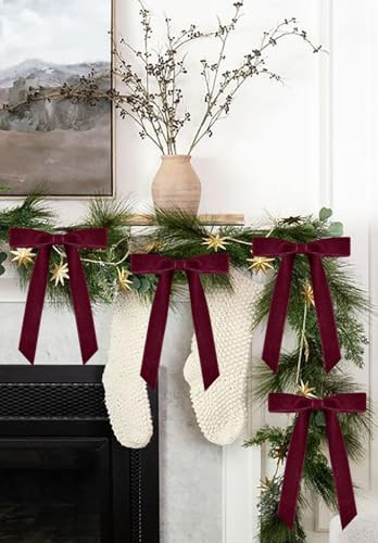 25 Velvet Christmas Bows for Holiday Decor - Burgundy, 1 Inch Wide