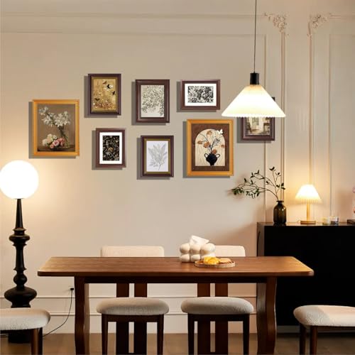 Vintage Picture Frame Set 8 Pieces - Antique Wall & Tabletop Photo Frames