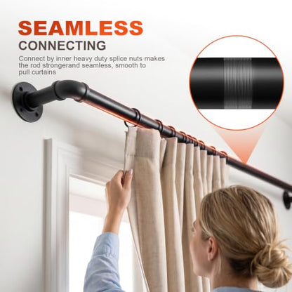 Adjustable Industrial Curtain Rod Black 30-86 Inch Wrap Around Wall Mount