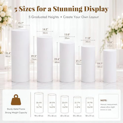 Party Water-Weighted Cylinder Stands Set with 5 Heights for Events