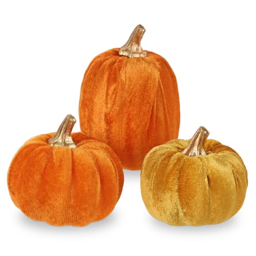 Artificial Mini Velvet Pumpkins Fall Decor - Orange Series Set of 3