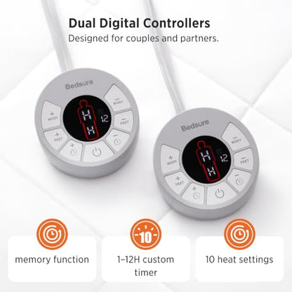 Queen Heated Mattress Pad with 4 Zones & Memory Function - Bed Warmer