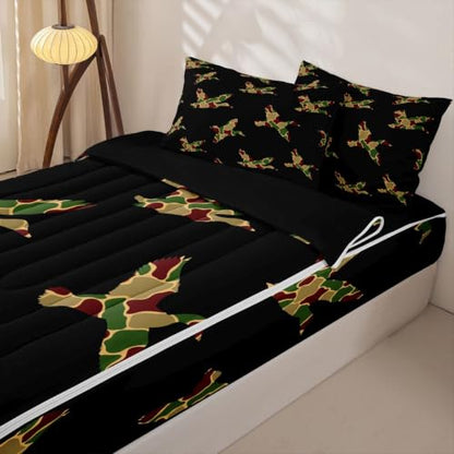 Kids Camouflage Comforter Set Full Maroon Brown Black Hunting Bedding 3 Pcs