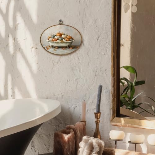 Fall Pumpkin Wall Art Decor - Oval Bathroom Frame, 11.4x8.6 Inch, Thanksgiving