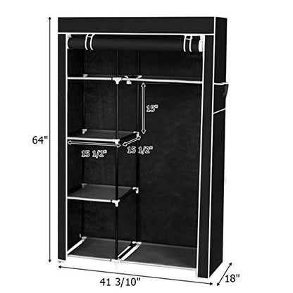 Portable Closet Wardrobe Organizer with Hanging Rod & 6 Shelves, 64" Steel Frame