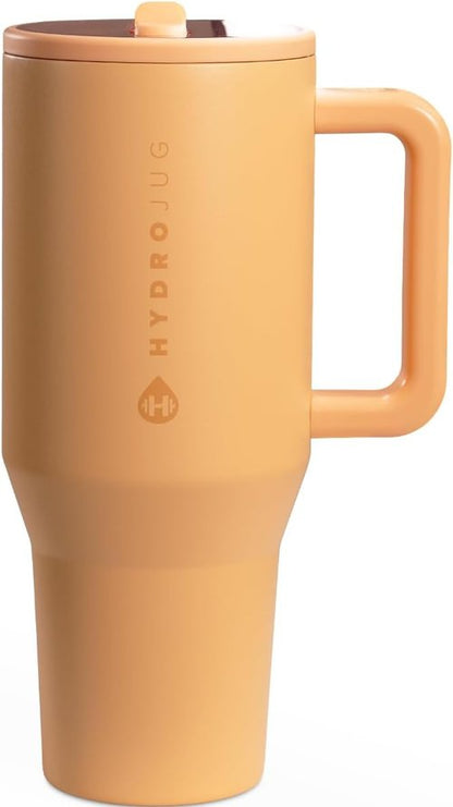 HydroJug Traveler - 40 oz Insulated Water Bottle with Handle & Flip Straw - Leak Resistant, Fits Cup Holder, Marigold