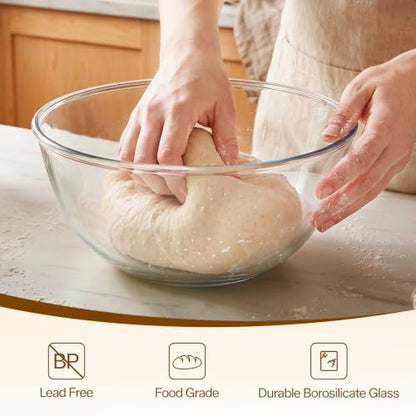 Large Glass Mixing Bowl with Lid - 4.7 Quart for Baking & Kitchen prep