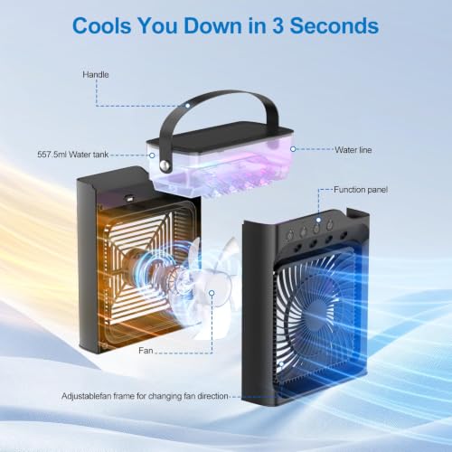 Portable Air Conditioner with Remote & Mist Fan, Quiet Personal Cooler