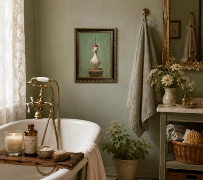 Funny Bathroom Duck Wall Art Canvas - Gold Frame, 9x11 inches, Goose Variation