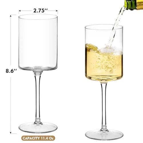 Square Wine Glasses Set of 6 - Hand Blown Crystal, 11.4oz, Elegant Gift
