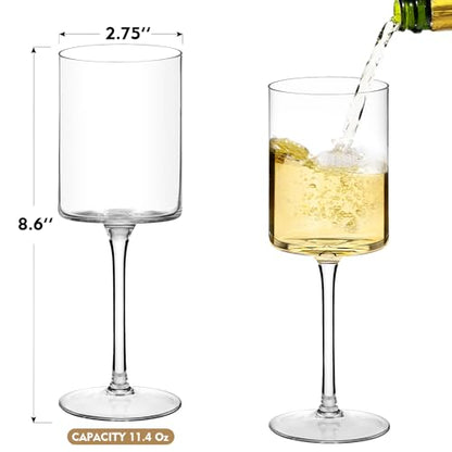 Square Wine Glasses Set of 6 - Hand Blown Crystal, 11.4oz, Elegant Gift