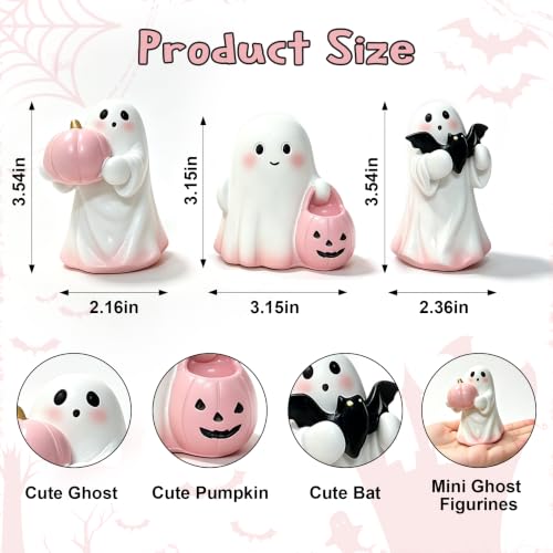 Pink Resin Ghost Figurines Set - Halloween Decorations for Home & Shelf