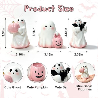 Pink Resin Ghost Figurines Set - Halloween Decorations for Home & Shelf