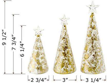 Light-Up Christmas Tree Figurines Set of 3 - Gold & Silver Holiday Decor