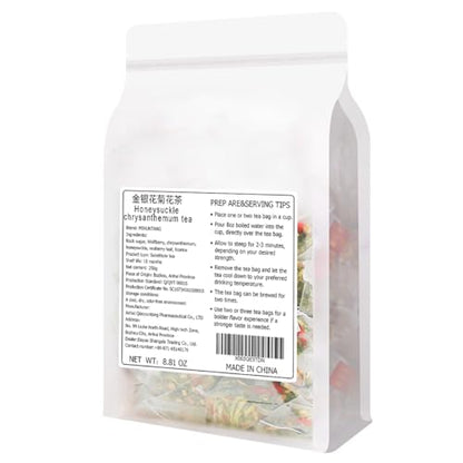 Honeysuckle chrysanthemum tea 8.81 oz (5g*50bags), Chinese Pure Nature Wolfberry Health Care Mixed Tea, Combination Tea 金银花菊花茶250g