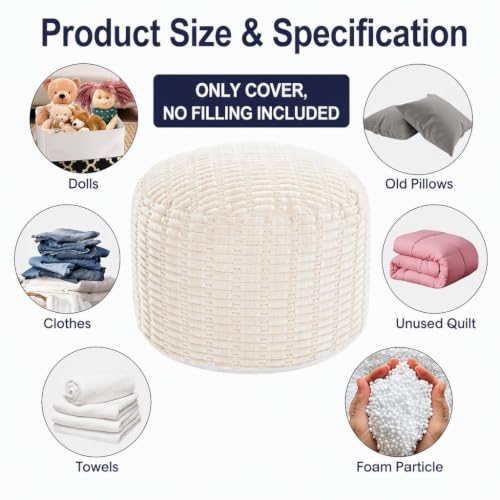 Beige Round Ottoman Cover 20x20x12 Microfiber Faux Fur No Filler - Customizable