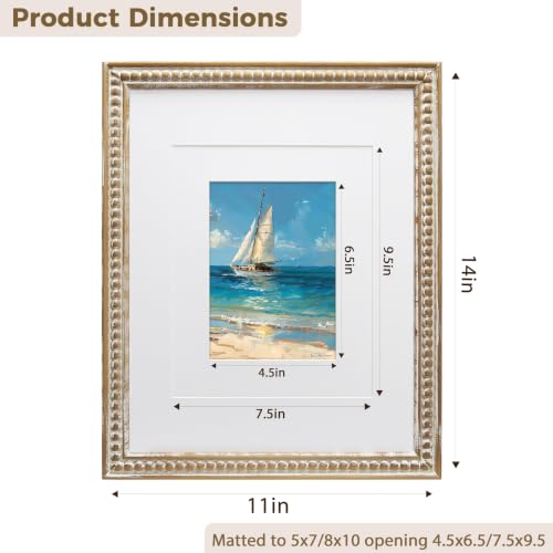 11x14 Rustic Wood Picture Frame with Mat & Beaded Edge - Natural / 8x10