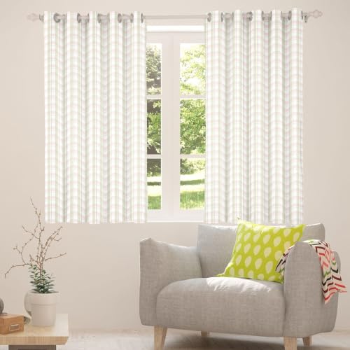 Pink Sage Gingham Blackout Curtains 76W x 45L Inch for Kids & Bedroom - White Pink Sage