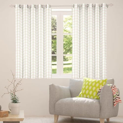 Pink Sage Gingham Blackout Curtains 76W x 45L Inch for Kids & Bedroom - White Pink Sage