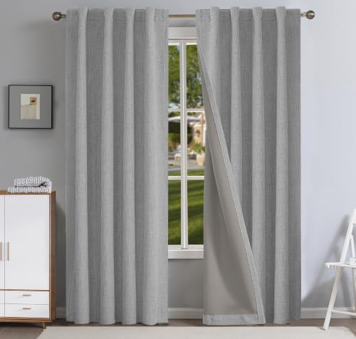Grey PFAS Free Blackout Curtain Set 52x84 Inches - 2 Panels for Bedroom & Living Room