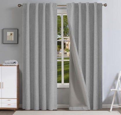 Grey PFAS Free Blackout Curtain Set 52x84 Inches - 2 Panels for Bedroom & Living Room