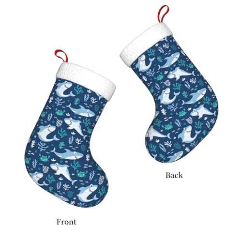 Personalized Christmas Stockings - Cute Shark Blue Kids Holiday Gift, 18 Inch