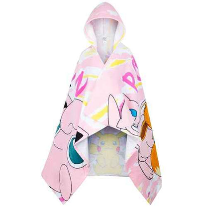 Pokemon Hooded Kids Beach Towel Absorbent Changing Robe Cotton Poncho Bath Towels (Pink, 6-14 Years)