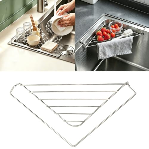 Sink Drain Organizer Rack with Raised Supports - Stainless Steel Corner Shelf A