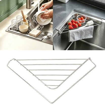 Sink Drain Organizer Rack with Raised Supports - Stainless Steel Corner Shelf A
