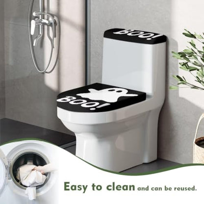 Boo Ghost Toilet Seat Cover Set Black & White Halloween Toilet Lid & Tank Cover, Machine Washable