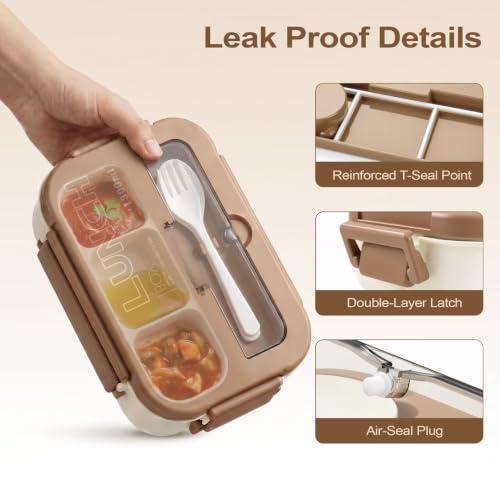 Adult Bento Box Lunch Container with 4 Compartments & Sauce Tray - Khaki