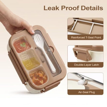 Adult Bento Box Lunch Container with 4 Compartments & Sauce Tray - Khaki