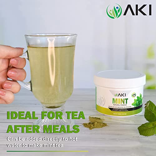 AKI Refreshing Mint Leaves Powder - Non-GMO, and Vegan Friendly | May Supports Digestion and Useful in Flavoring, Cooking, Baking, Drinks Tea, Cocktails, (3 Oz / 85g)