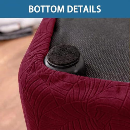 Beige Waterproof Square Ottoman Cover Stretch Jacquard Footstool Slipcover 39x39in