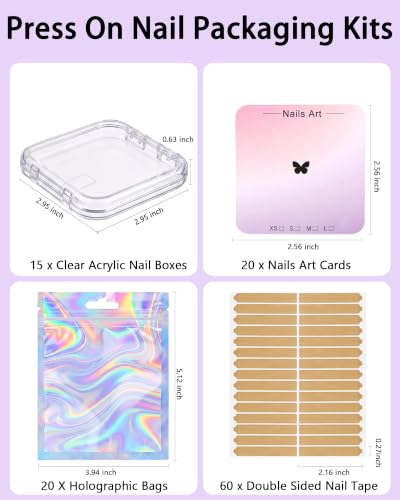 Press On Nail Storage Box Set - Clear Acrylic Fake Nail Display Case with Multiple Accessories