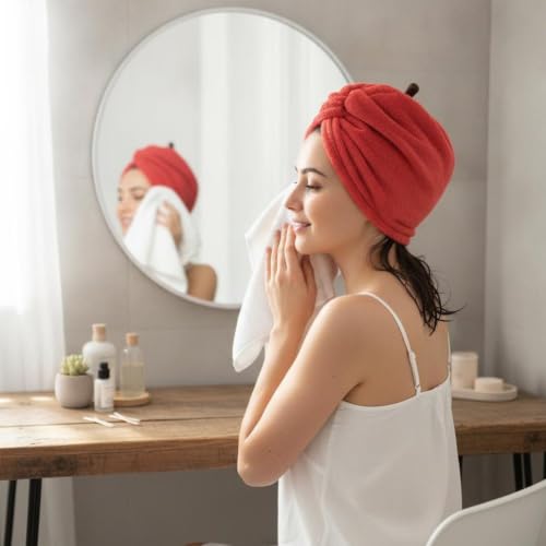 Cartoon Microfiber Hair Drying Towel Cap - Red, Fast Absorbent & Soft for Home Gym