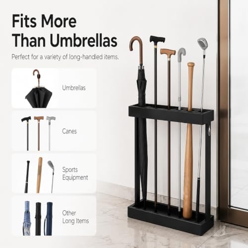 Metal Umbrella Stand Holder Rack with Drip Tray - Vertical Storage Organizer, 60x42x21.5cm