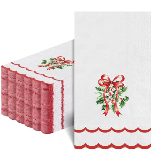 Christmas Mistletoe Paper Napkins 60 Pack - Holiday Guest Towels for Bathroom & Table Decor