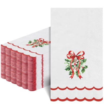 Christmas Mistletoe Paper Napkins 60 Pack - Holiday Guest Towels for Bathroom & Table Decor