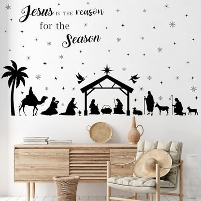 Christmas Nativity Scene Wall Decals - Jesus Variation, 6 Sheets, Black