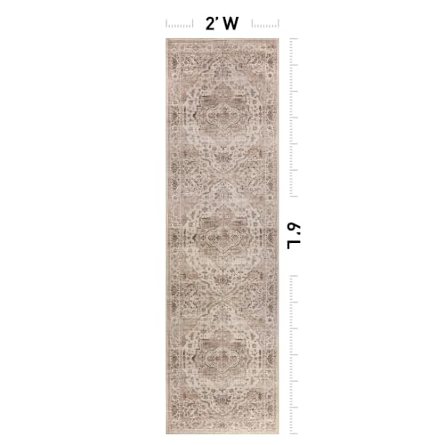 Rugshop Vintage Medallion Area Rug 2'x6' Cream Non-Slip Machine Washable Runner