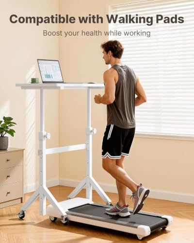 Pure White Marsail Mobile Standing Desk with Lockable Wheels & 6 Height Levels